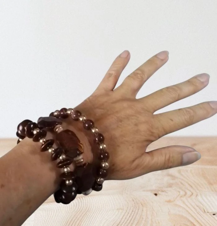 Lot de 3 Pièces/bracelets perles café doré unisexe taille unique élastique-Neuf-